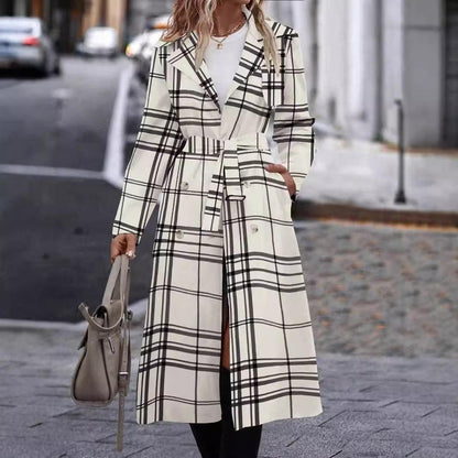 Chic Longline Plaid Coat for Women - Ideal for Fall & Winter - Vogue Aura