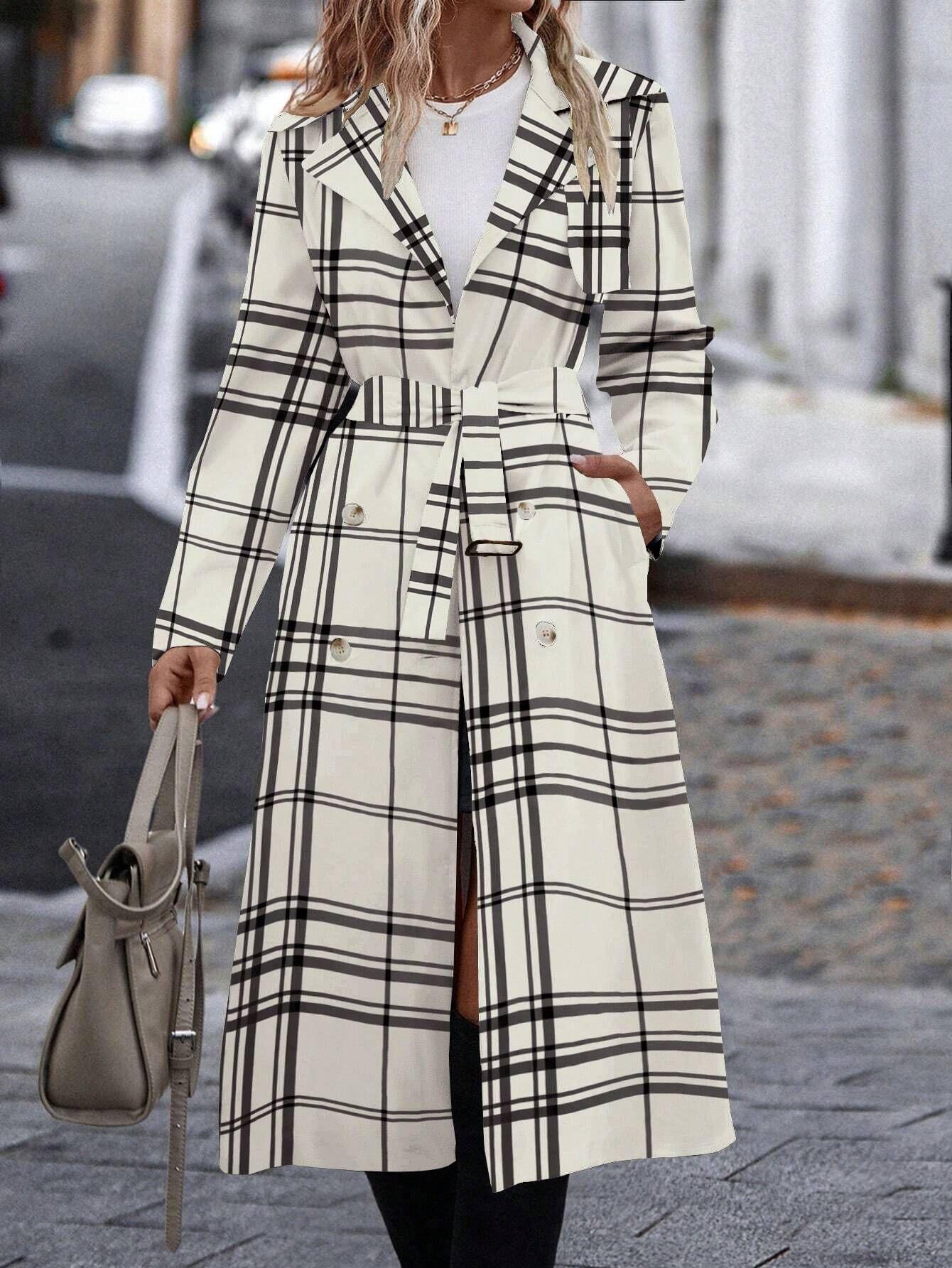 Chic Longline Plaid Coat for Women - Ideal for Fall & Winter - Vogue Aura