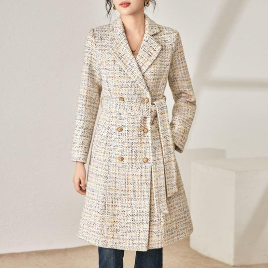 Chic Plaid Longline Coat in Apricot for Women - Vogue Aura