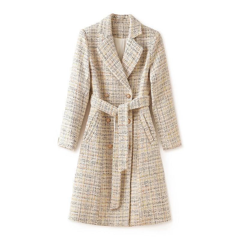 Chic Plaid Longline Coat in Apricot for Women - Vogue Aura