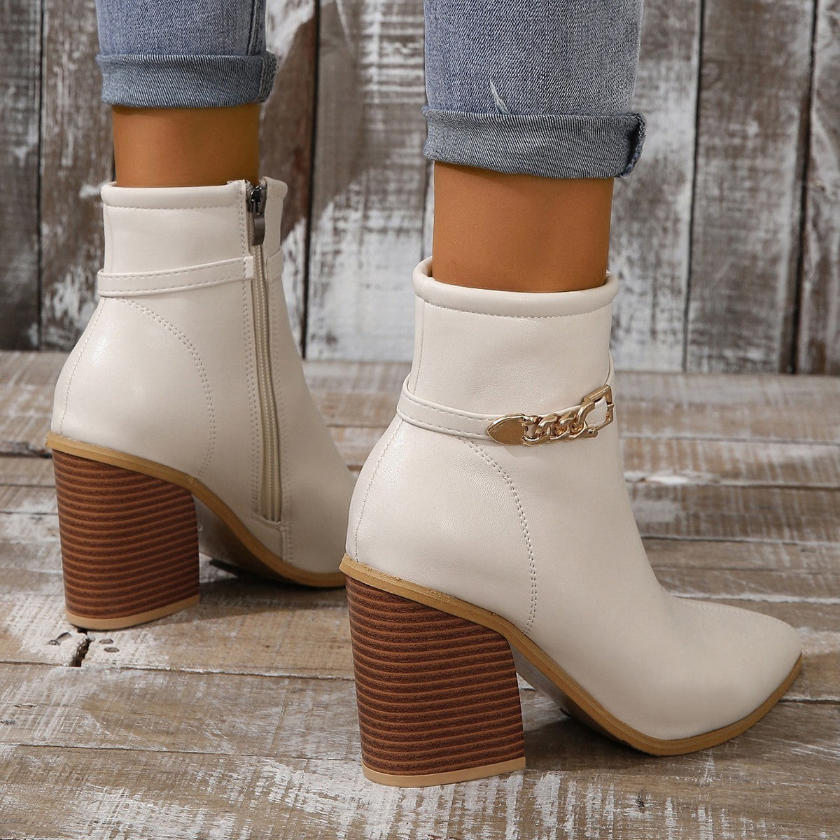 Chic Plus Size Milky White Chunky Heel Martin Boots for Women - Vogue Aura