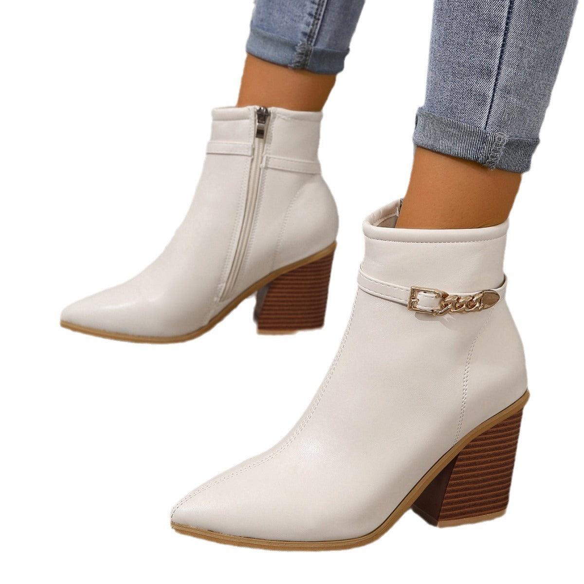 Chic Plus Size Milky White Chunky Heel Martin Boots for Women - Vogue Aura