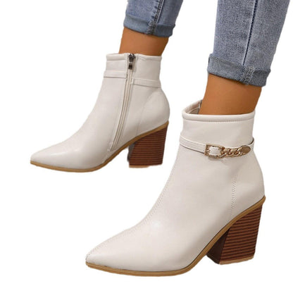 Chic Plus Size Milky White Chunky Heel Martin Boots for Women - Vogue Aura