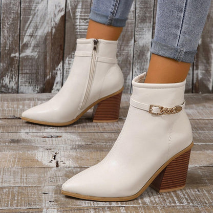 Chic Plus Size Milky White Chunky Heel Martin Boots for Women - Vogue Aura