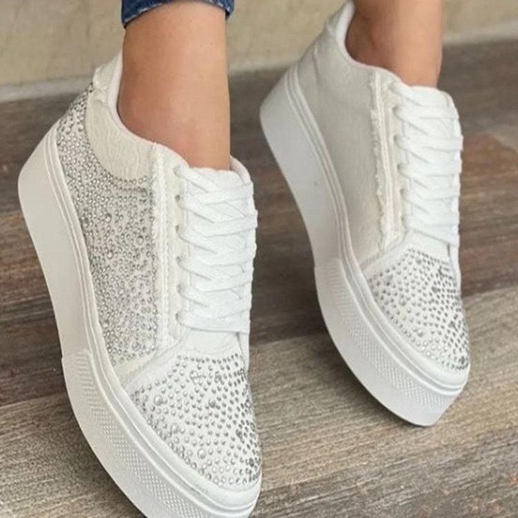 Chic Plus Size Women's Rhinestone Lace-Up Sneakers - Vogue Aura