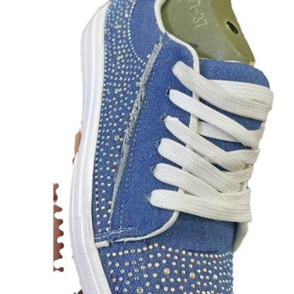 Chic Plus Size Women's Casual Lace-Up Sneakers with Rhinestone Accents - Vogue Aura