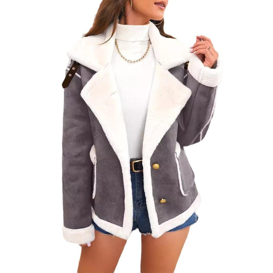 Chic Plush Polo Collar Jacket for Elegant Winter Wear - Vogue Aura