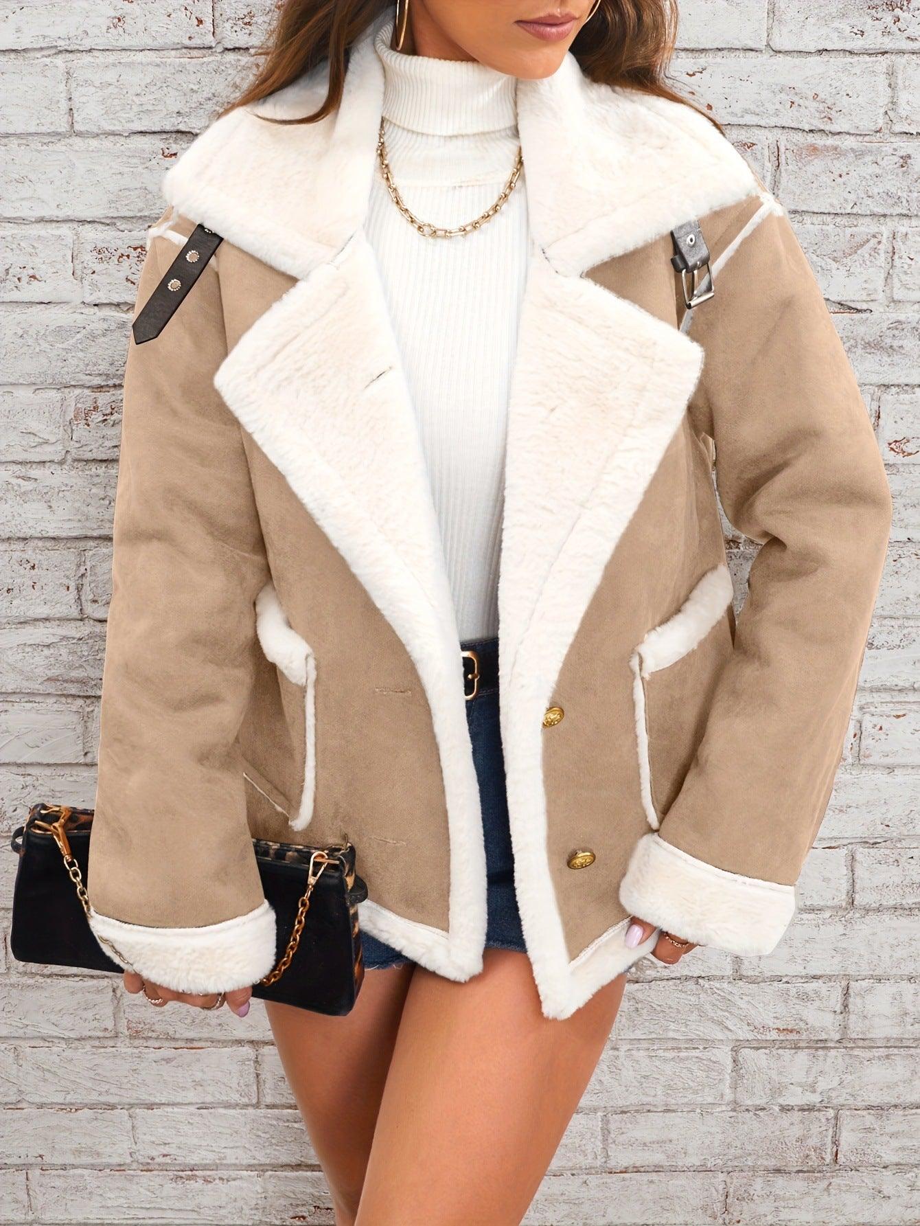 Chic Plush Polo Collar Jacket for Elegant Winter Wear - Vogue Aura