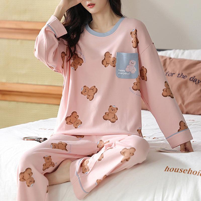 Chic Printed Pajama Set for Women - Cozy Long Sleeve Top & Trousers for Elegant Home Relaxation - Vogue Aura