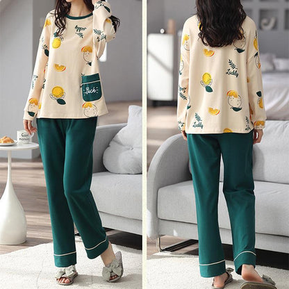 Chic Printed Pajama Set for Women - Elegant Long Sleeve Top and Trousers - Vogue Aura