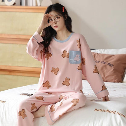 Chic Printed Pajama Set for Women - Cozy Long Sleeve Top & Trousers for Elegant Home Relaxation - Vogue Aura