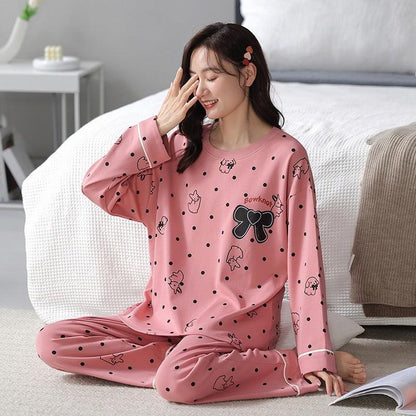 Chic Printed Pajama Set for Women - Cozy Long Sleeve Top & Trousers for Elegant Home Relaxation - Vogue Aura