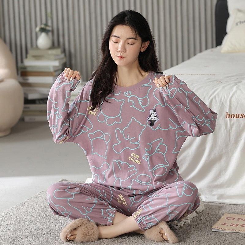 Chic Printed Pajama Set for Women - Elegant Long Sleeve Top and Trousers - Vogue Aura