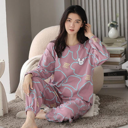 Chic Printed Pajama Set for Women - Cozy Long Sleeve Top & Trousers for Elegant Home Relaxation - Vogue Aura