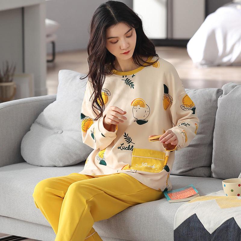 Chic Printed Pajama Set for Women - Cozy Long Sleeve Top & Trousers for Elegant Home Relaxation - Vogue Aura