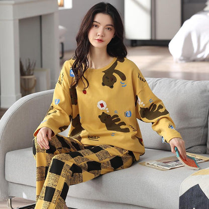 Chic Printed Pajama Set for Women - Elegant Long Sleeve Top and Trousers - Vogue Aura