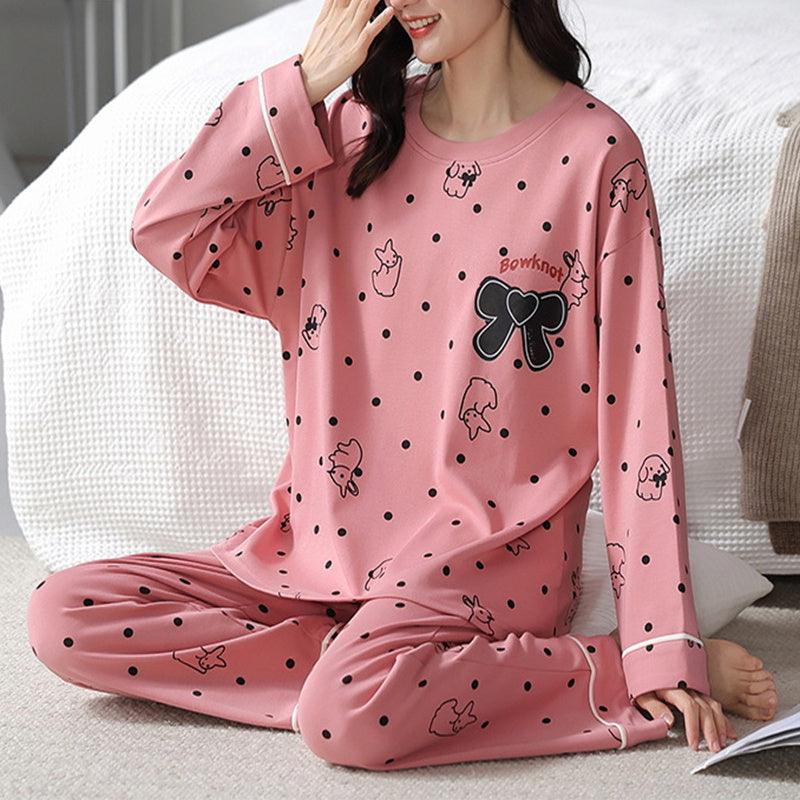 Chic Printed Pajama Set for Women - Elegant Long Sleeve Top and Trousers - Vogue Aura