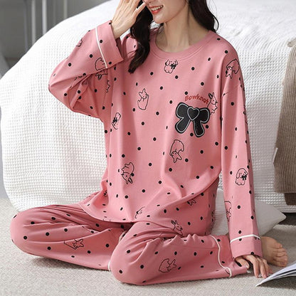 Chic Printed Pajama Set for Women - Cozy Long Sleeve Top & Trousers for Elegant Home Relaxation - Vogue Aura