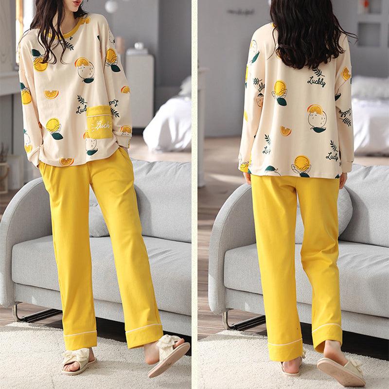 Chic Printed Pajama Set for Women - Cozy Long Sleeve Top & Trousers for Elegant Home Relaxation - Vogue Aura