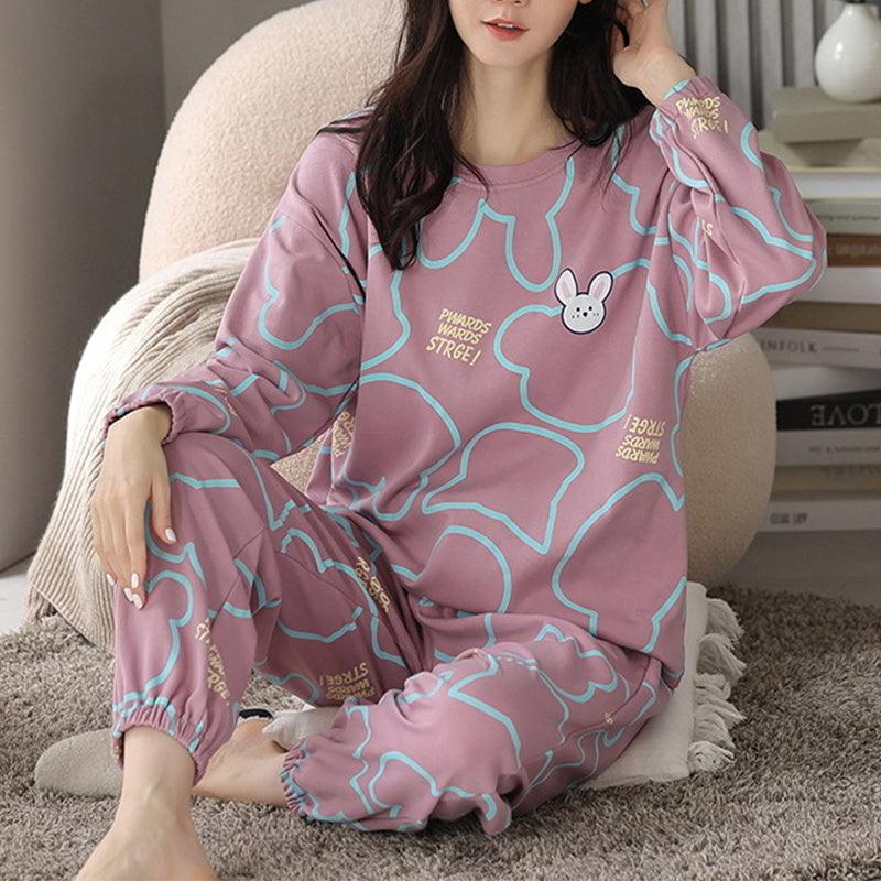 Chic Printed Pajama Set for Women - Cozy Long Sleeve Top & Trousers for Elegant Home Relaxation - Vogue Aura