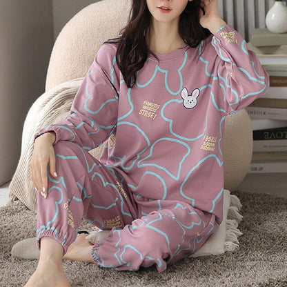 Chic Printed Pajama Set for Women - Elegant Long Sleeve Top and Trousers - Vogue Aura