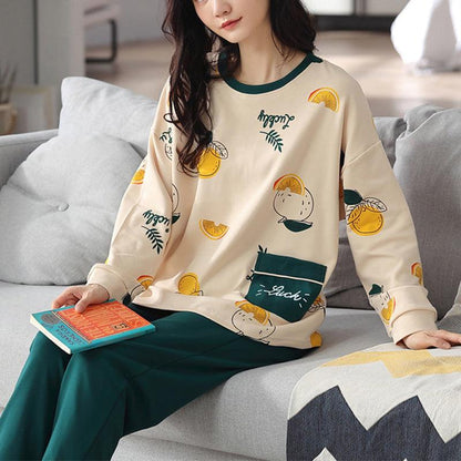 Chic Printed Pajama Set for Women - Cozy Long Sleeve Top & Trousers for Elegant Home Relaxation - Vogue Aura