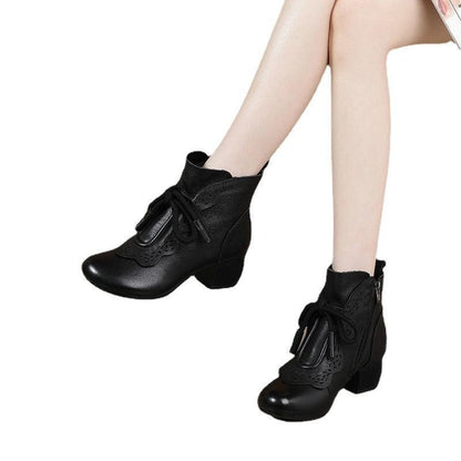 Chic Retro Ethnic Soft Leather Stiletto Boots for Women - Vogue Aura