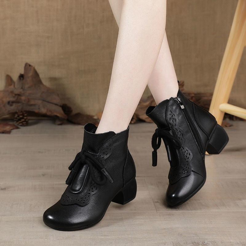 Chic Retro Ethnic Soft Leather Stiletto Boots for Women - Vogue Aura