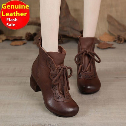 Chic Retro Ethnic Soft Leather Stiletto Boots for Women - Vogue Aura