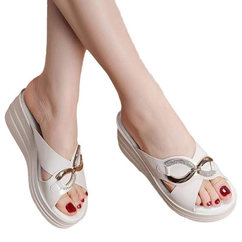 Chic Round Toe Wedge Slippers with Thick Sole for Women - Vogue Aura