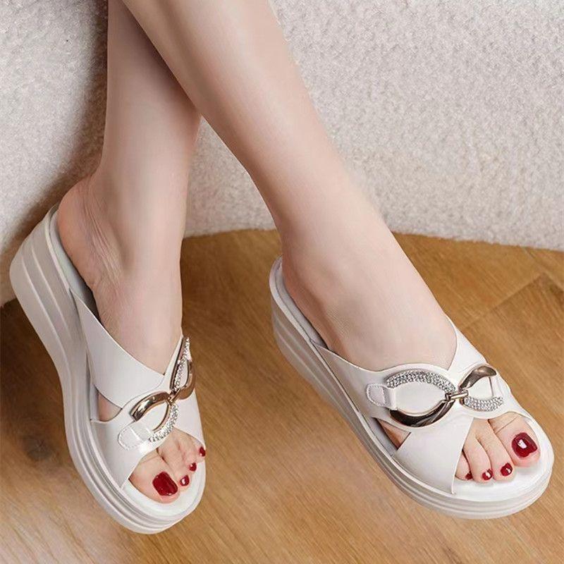 Chic Round Toe Wedge Slippers with Thick Sole for Women - Vogue Aura