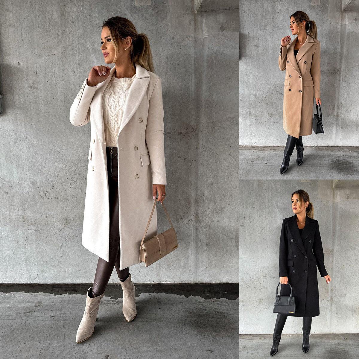 Chic Solid Color Woolen Overcoat for Women - Vogue Aura