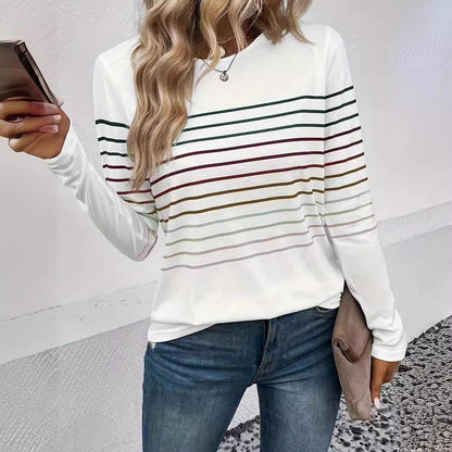 Effortless Chic Striped Drop-Shoulder Long Sleeve Tee - Vogue Aura