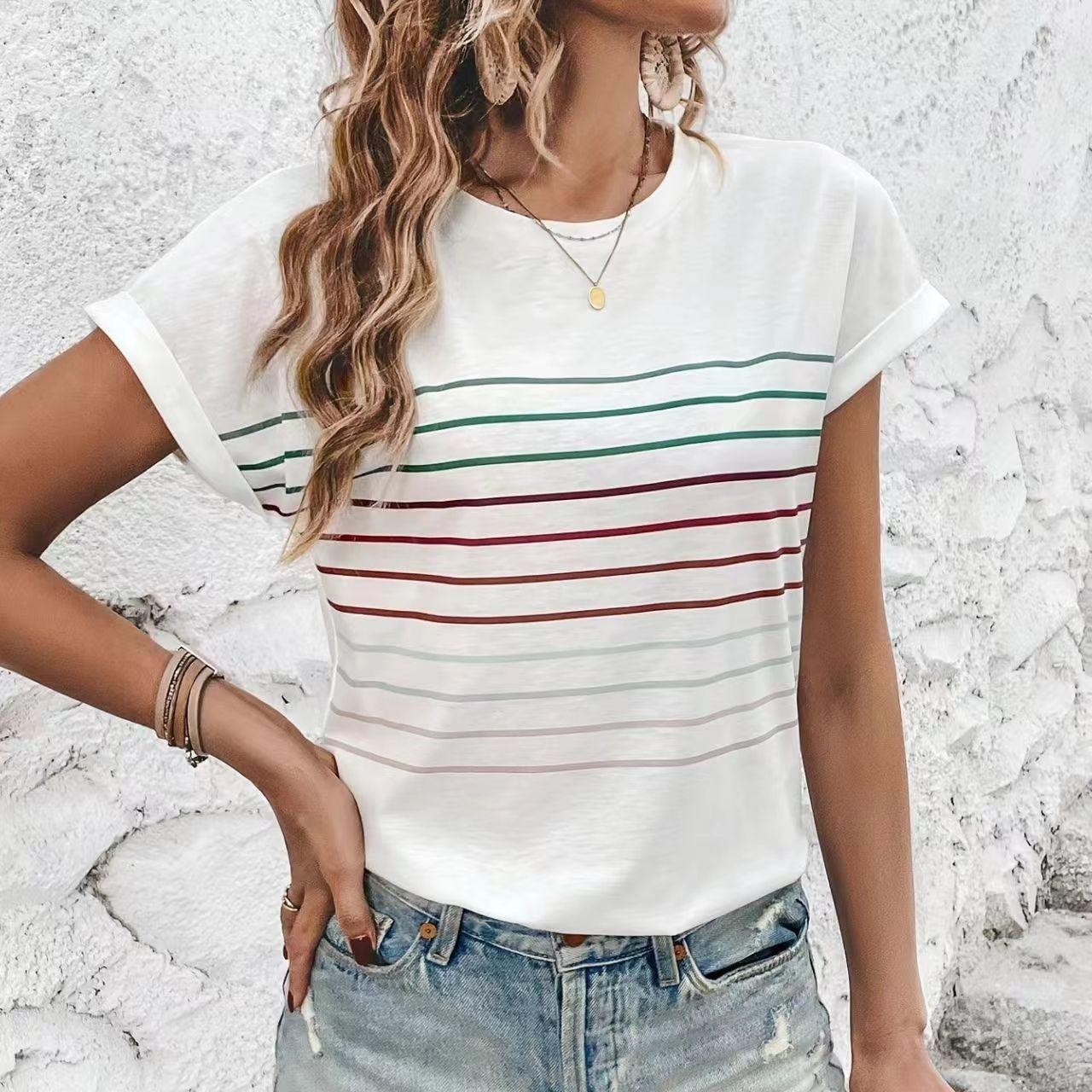 Effortless Chic Striped Drop-Shoulder Long Sleeve Tee - Vogue Aura