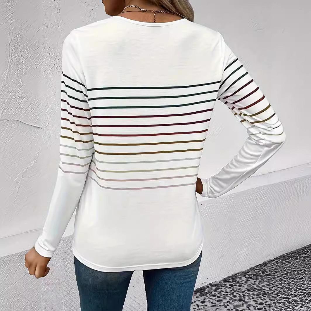 Effortless Chic Striped Drop-Shoulder Long Sleeve Tee - Vogue Aura