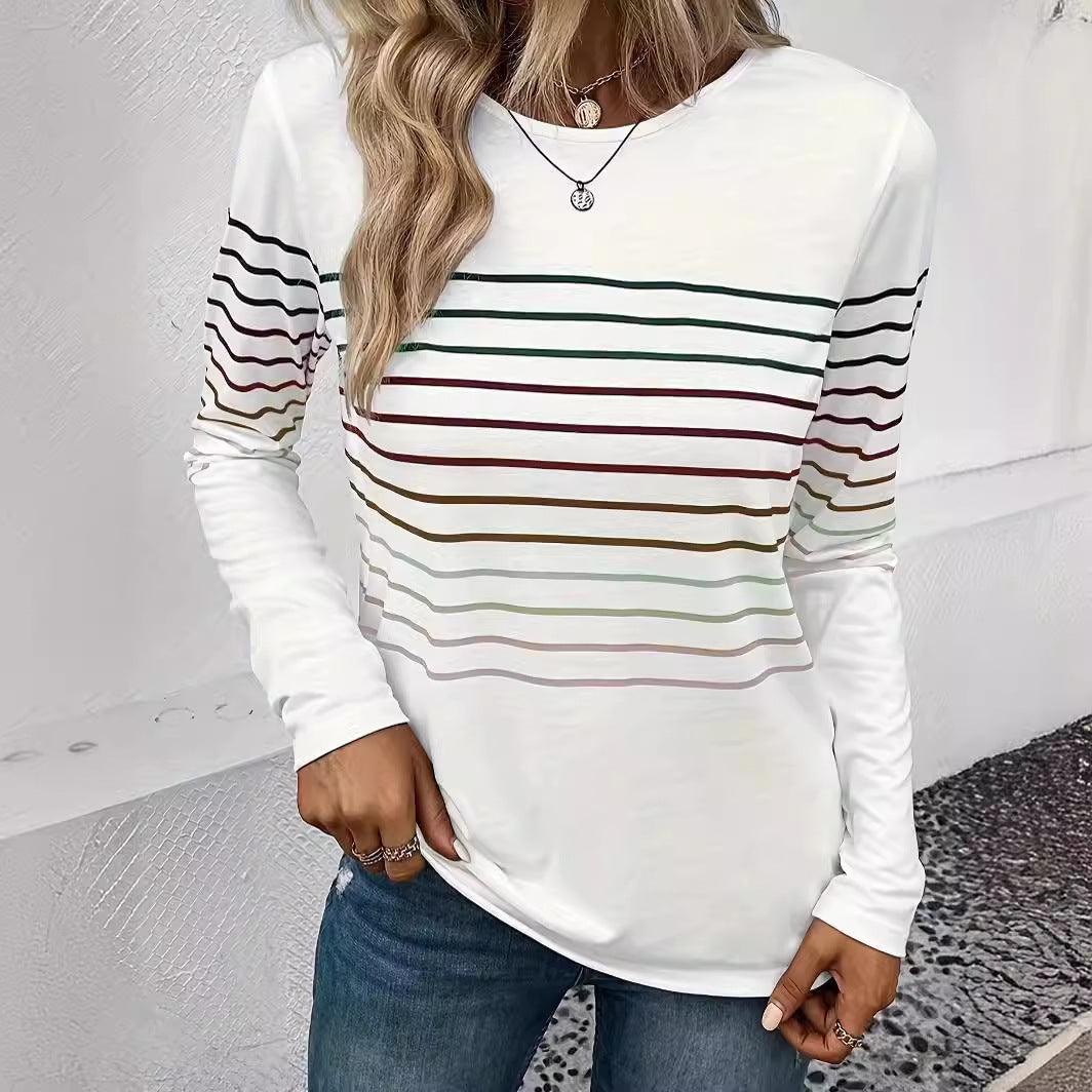 Effortless Chic Striped Drop-Shoulder Long Sleeve Tee - Vogue Aura