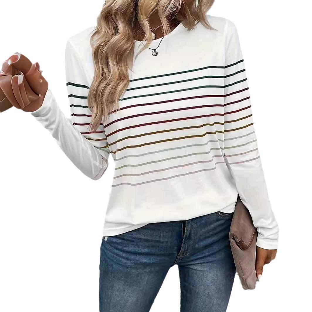 Effortless Chic Striped Drop-Shoulder Long Sleeve Tee - Vogue Aura