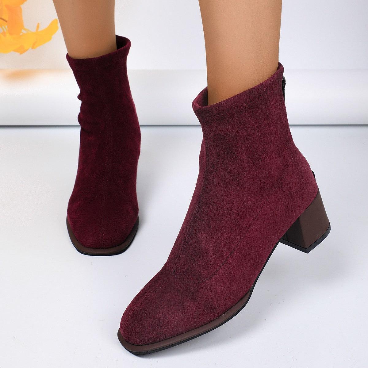 Elegant Suede Chunky Heel Ankle Boots for Women - Vogue Aura