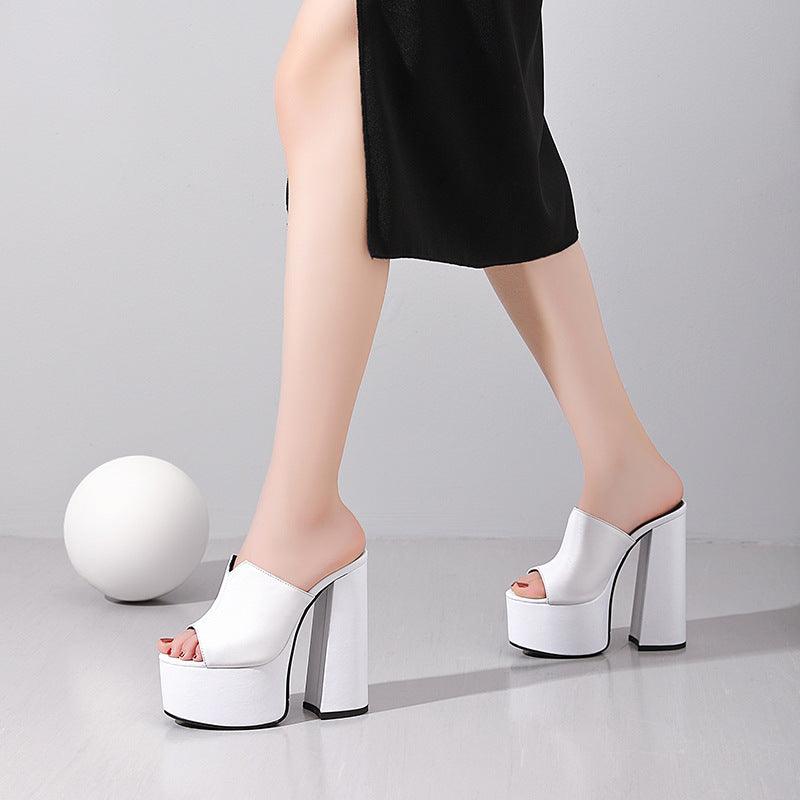 Chic Waterproof Leather High Heel Platform Sandals in Soft Cowhide - Vogue Aura