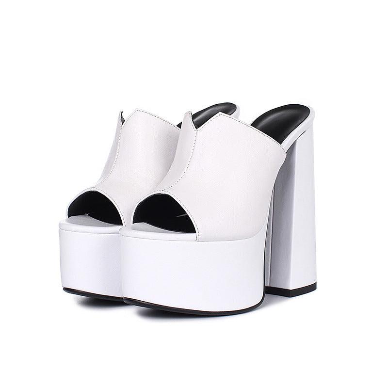 Chic Waterproof Leather High Heel Platform Sandals in Soft Cowhide - Vogue Aura