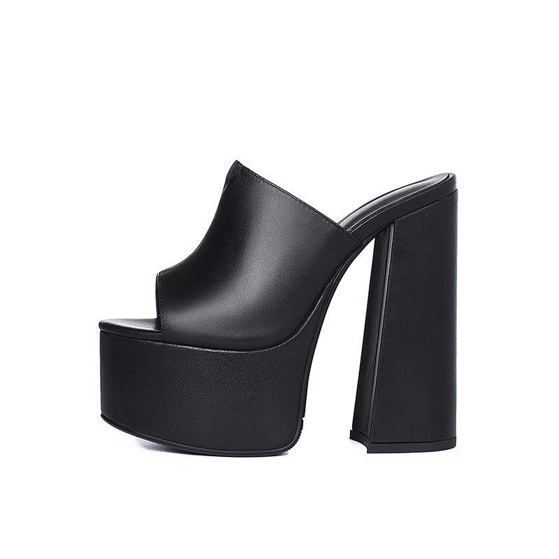 Chic Waterproof Leather High Heel Platform Sandals in Soft Cowhide - Vogue Aura