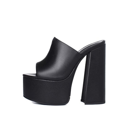 Chic Waterproof Leather High Heel Platform Sandals in Soft Cowhide - Vogue Aura