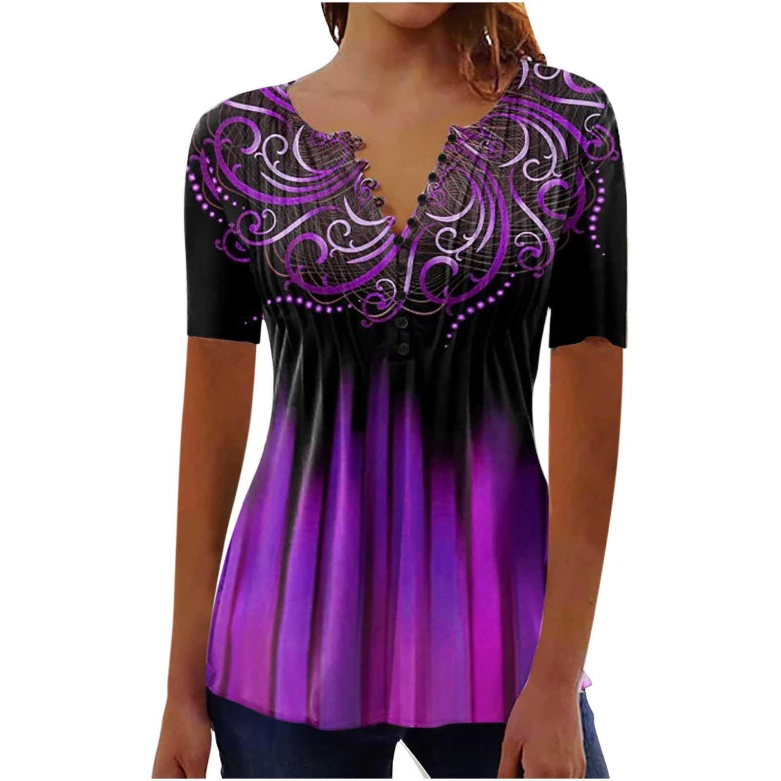 Chic 3D Printed Pleated Casual Round Neck T-Shirt for Women - Vogue Aura