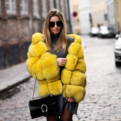 Elegant Faux Fur Patchwork Hooded Jacket for Women - Vogue Aura