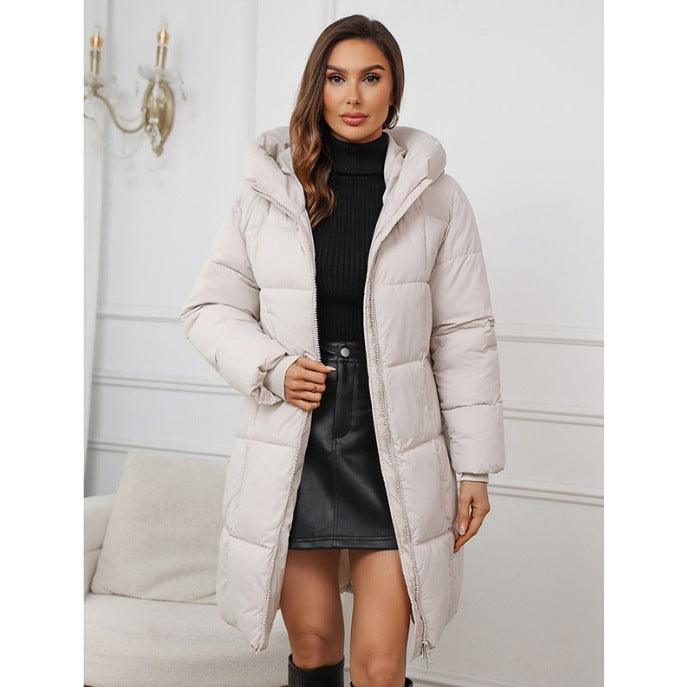 Chic Women's Hooded Mid-Length Coat for Stylish Warmth - Vogue Aura