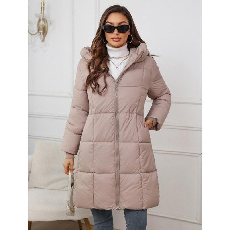 Chic Women's Hooded Mid-Length Coat for Stylish Warmth - Vogue Aura