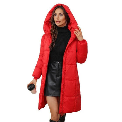 Chic Women's Hooded Mid-Length Coat for Stylish Warmth - Vogue Aura