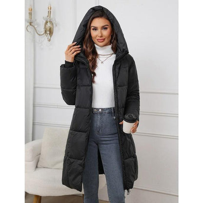 Chic Women's Hooded Mid-Length Coat for Stylish Warmth - Vogue Aura