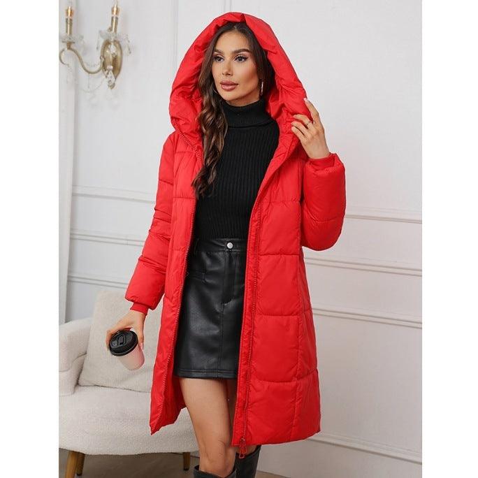 Chic Women's Hooded Mid-Length Coat for Stylish Warmth - Vogue Aura