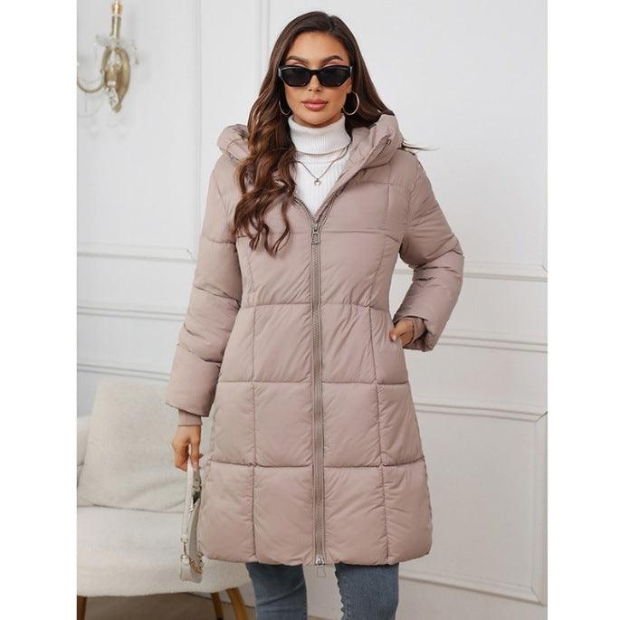 Chic Women's Hooded Mid-Length Coat for Stylish Warmth - Vogue Aura